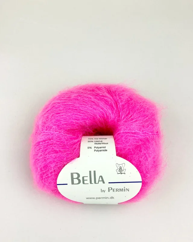 Begränsat antal Bella Permin garn – Mohairgarn med ullgarn & polyamid – fv 883292 Neon pink