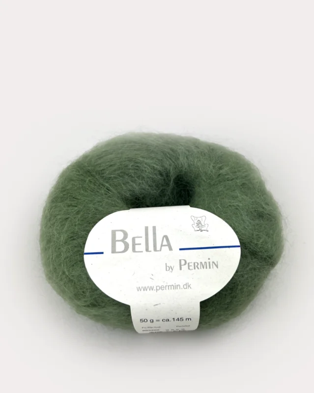 Kampanj Bella Permin garn – Mohairgarn med ullgarn & polyamid – fv 883287 Mosgrön