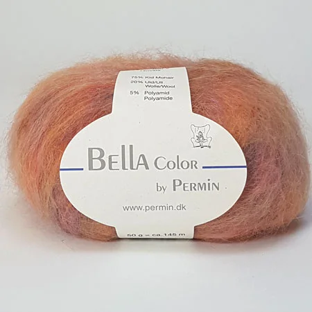 Fynd Bella Permin garn – Mohairgarn med ullgarn & polyamid – fv 883152 koral orange mangfärgad