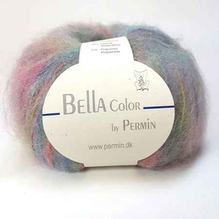Snabb frakt Bella Permin garn – Mohairgarn med ullgarn & polyamid – fv 883153 mangfärgad Pasteller