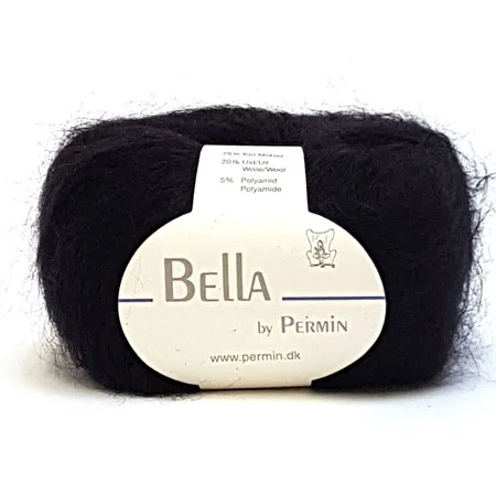 Extra rabatt Bella Permin garn – Mohairgarn med ullgarn & polyamid – fv 883210 Svart