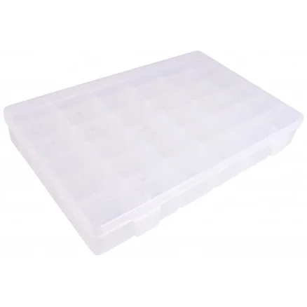 Infinity Hearts Plastlåda till knappar och tillbehör Transparent 27x18,5cm – 36 fack Endast idag