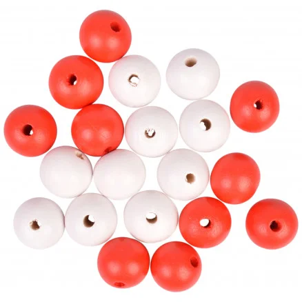 Reapris Infinity Hearts Träpärlor/Träkulor Trä Rund Röd/Vit 20mm – 20 st.