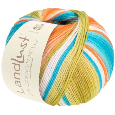 Lana Grossa Landlust Sock Wool Garn 117 Lime/Petroleum/Ecru/Salmon/Abrikos/Turkos Populär