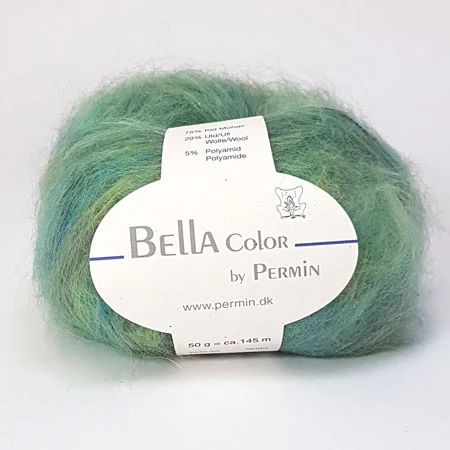 Köp nu Bella Permin garn – Mohairgarn med ullgarn & polyamid – fv 883151 Lime grön mangfärgad