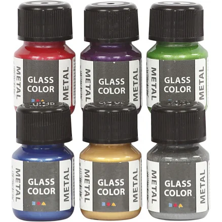 Fri frakt Glasfärg Metall, Ass. färger, 6x30ml/ 1 frp.