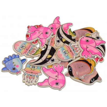 Bästa pris Infinity Hearts knappar Trä Fisk Ass. färger 36x24mm – 18 st.