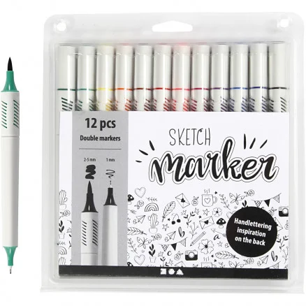 Extra rabatt Sketch markers, spets 1+2-5 mm, standardfärger, 12 st./ 1 förp.