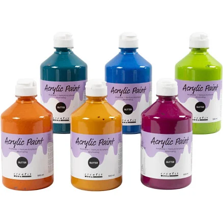 Glitterakrylfärg, mixade färger, 3000 ml, 6x500 ml/ 1 förp. Reapris