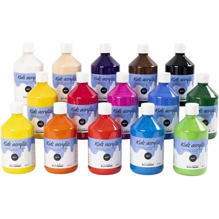 Fynd Akrylfärg Matt, mixade färger, 15x500 ml/ 1 förp.