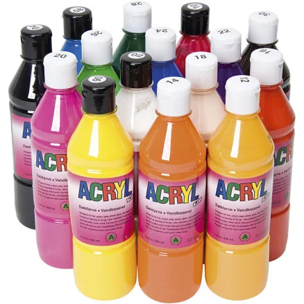 Akrylfärg, mixade färger, 15x500 ml/ 1 förp. Snabb leverans