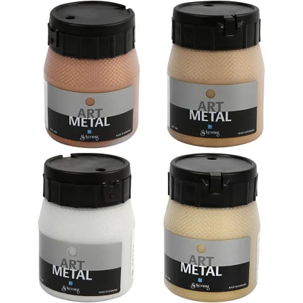Art Metal Färg, nr. 5190, 5102, 5104, 5110, koppar, ljusguld, mellanguld, silver, 4x250 ml/ 1 förp. Billigare