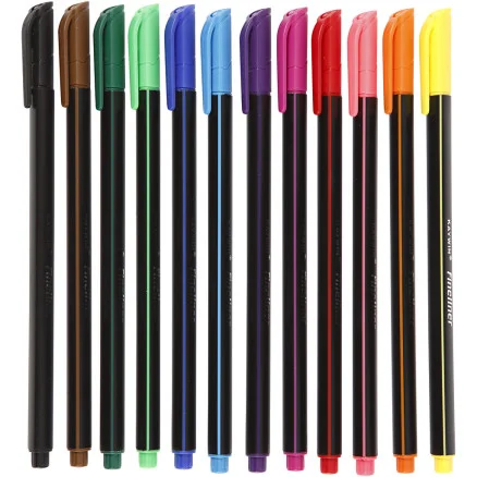 Colortime Fineliner Tusch, linje 0,6-0,7 mm, Ass. färger, 12 st / 1 frp. Fynd