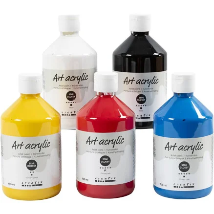 Akrylfärg, halvblank, primärfärger, 5x500 ml/ 1 förp. Köp online