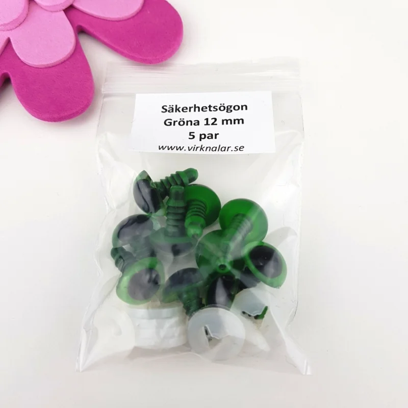 Begränsat antal Säkerhetsögon Färgade Gröna 12 mm 5 par