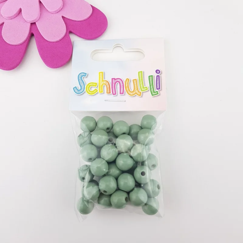 Populär Träpärlor 10 mm Schnulli Eukalyptus Silvergrön 415
