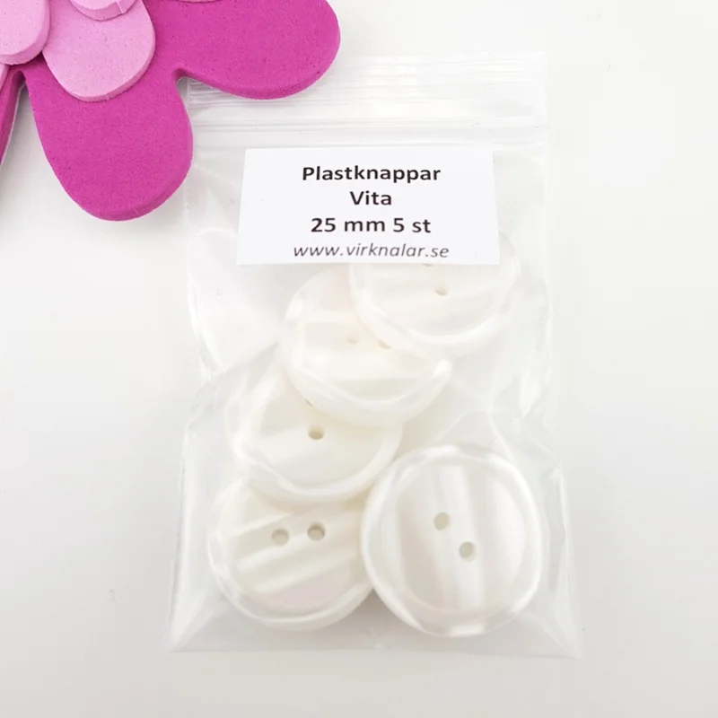 Knappar plastknappar Vita 25 mm 5 st Rea
