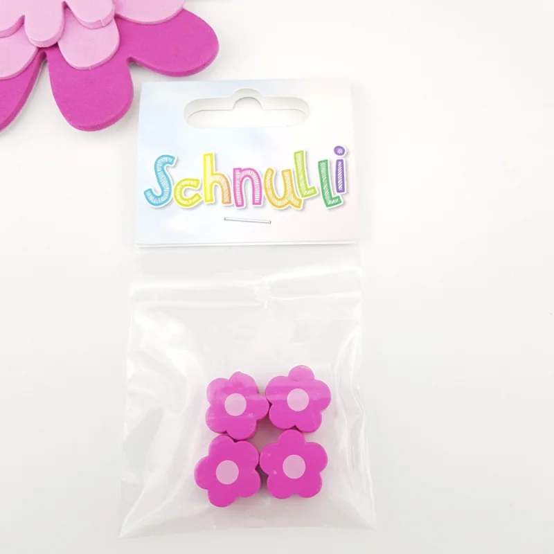 Fynd Träpärlor Motivpärlor Blomma Schnulli Mörkrosa 033