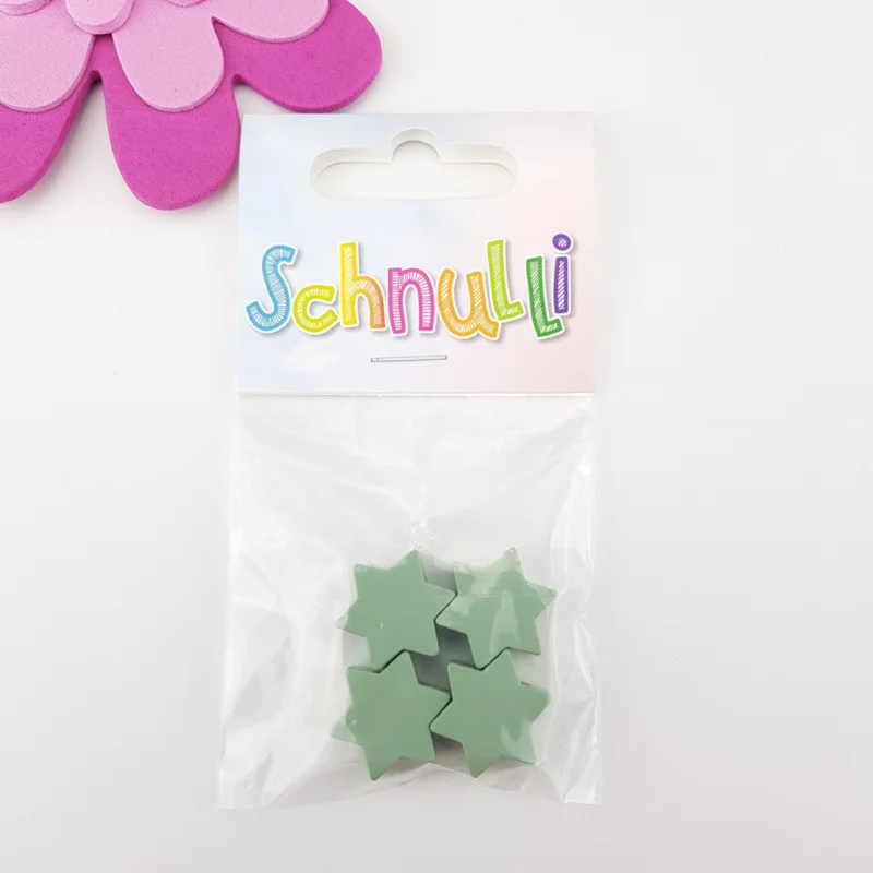 Kundfavorit Träpärlor Motivpärlor Stjärna Schnulli Eukalyptus Silvergrön 097