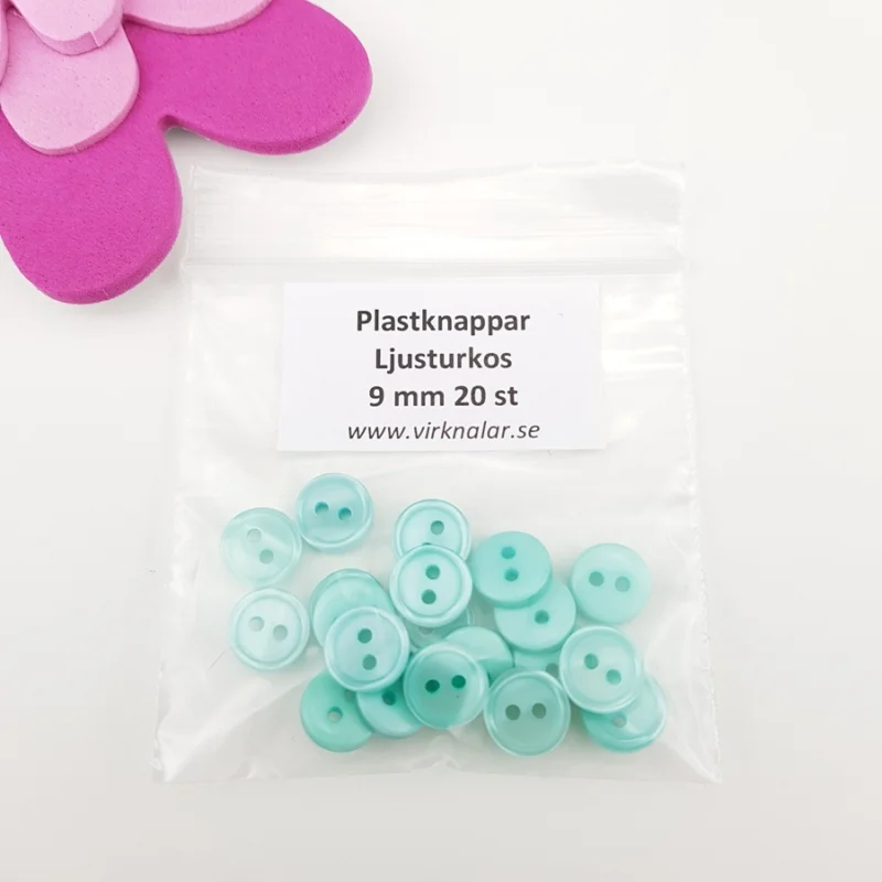 Rea Knappar plastknappar Små mini Ljusturkos 9 mm 20 st