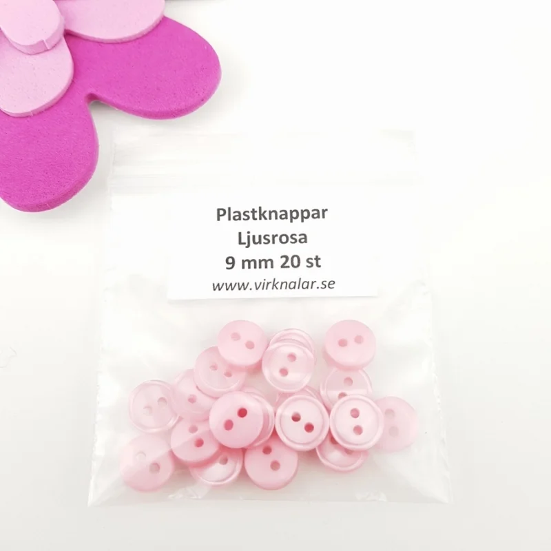 Rea Knappar plastknappar Små mini Ljusrosa 9 mm 20 st
