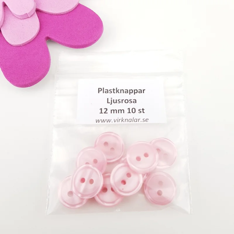 Rabatt Knappar plastknappar Små Ljusrosa 12 mm 10 st