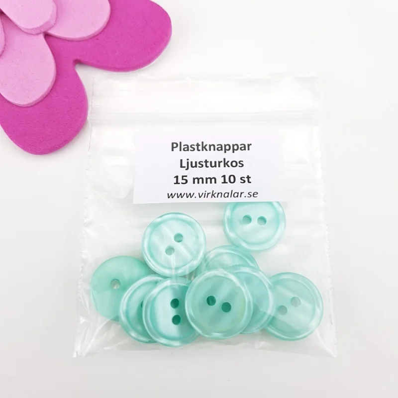 Premium Knappar plastknappar Ljusturkos 15 mm 10 st