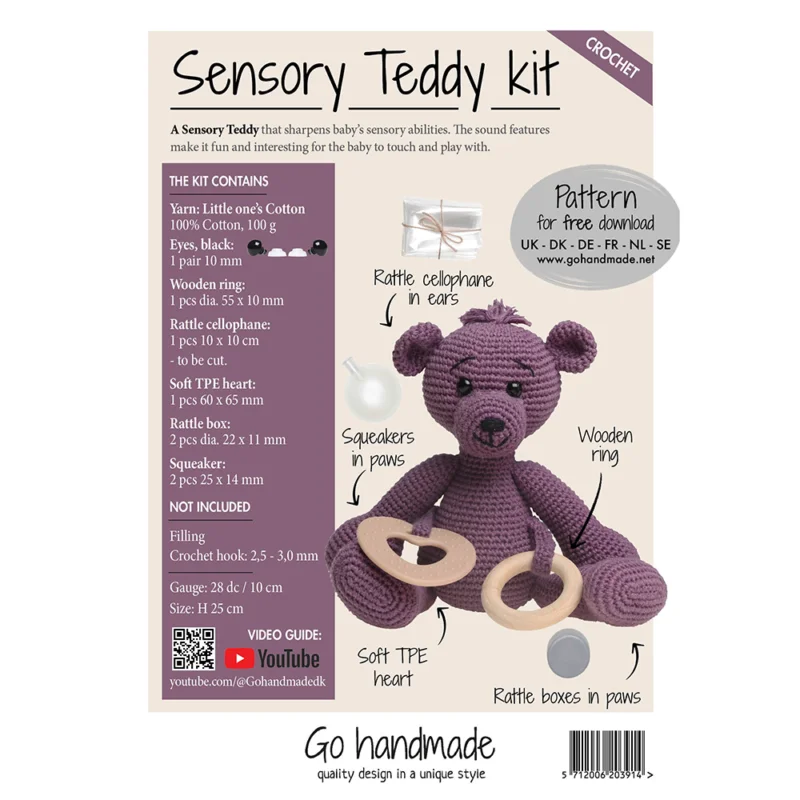 Billigare Materialkit Virka Sensory Teddy Lila 20391 Pappersmönster