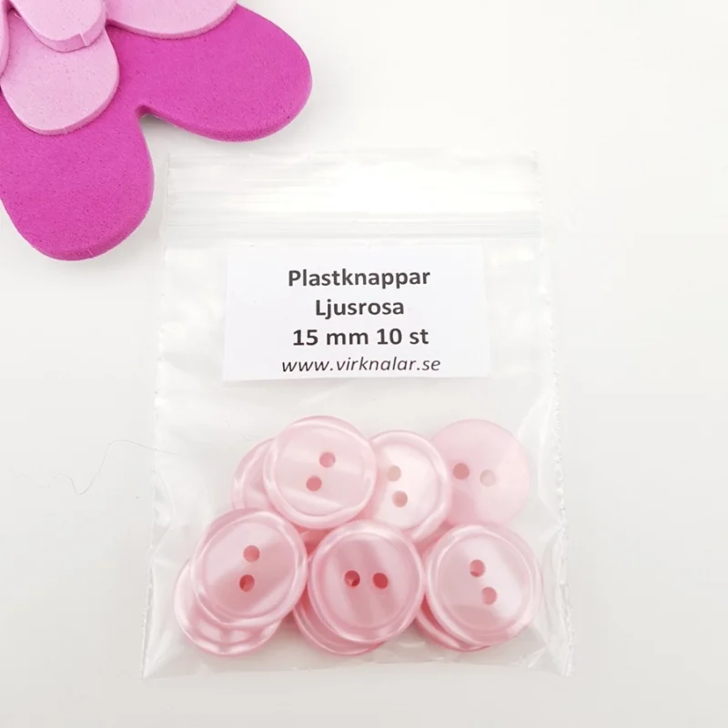 Knappar plastknappar Ljusrosa 15 mm 10 st Kundfavorit