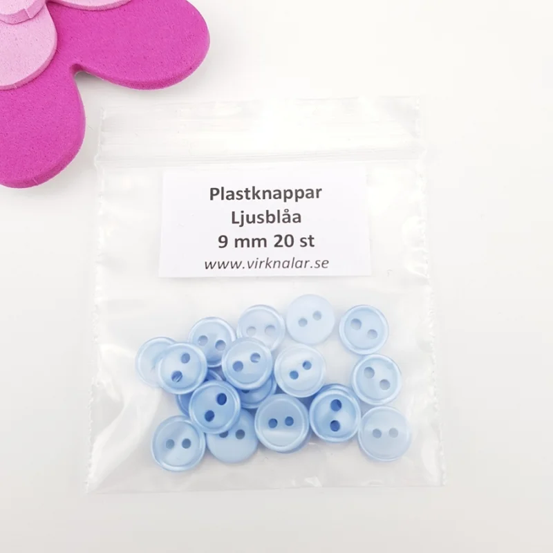 Kampanj Knappar plastknappar Små mini Ljusblå 9 mm 20 st
