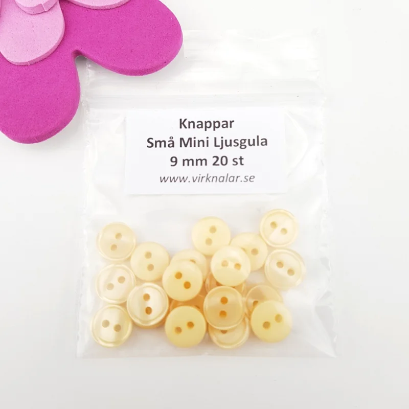 Rabatt Knappar plastknappar Små mini Ljusgula 9 mm 20 st