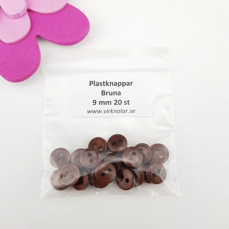 I lager Knappar plastknappar Små mini Bruna 9 mm 20 st