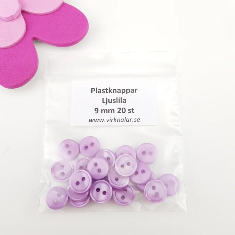 Knappar plastknappar Små mini Ljuslila 9 mm 20 st Begränsat antal