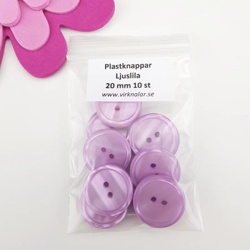 Knappar plastknappar Ljuslila 20 mm 10 st Populärt val
