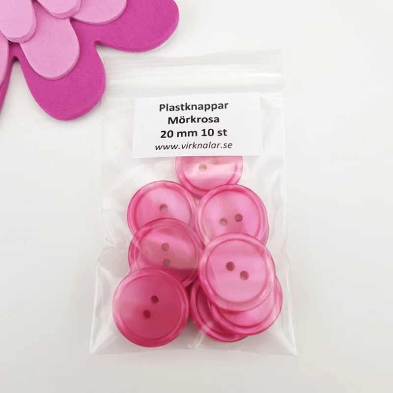 Kampanj Knappar plastknappar Mörkrosa 20 mm 10 st