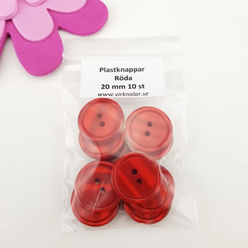 Extra rabatt Knappar plastknappar Röda 20 mm 10 st