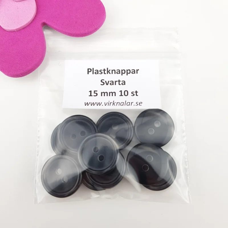 Kundfavorit Knappar plastknappar Svarta 15 mm 10 st
