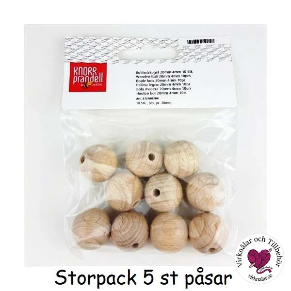 Träpärlor Vaxade Natur 20 mmStorpack 5 st påsar Expressleverans