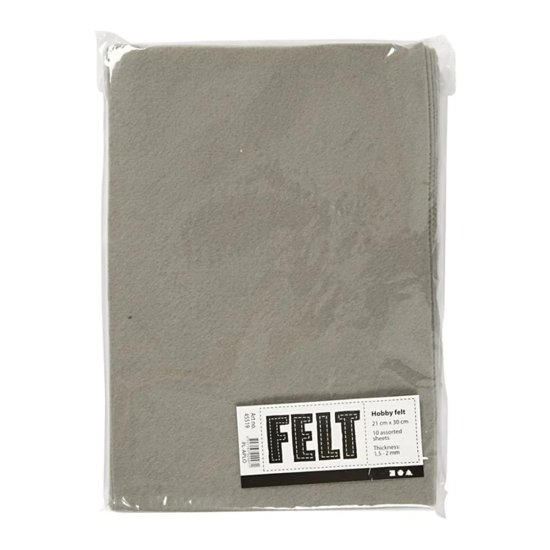 Hobbyfilt till pyssel 20 x 30 cm 45519 Grå 10 ark Fri frakt
