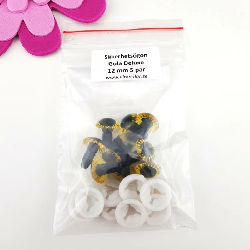 Lågt pris Säkerhetsögon Deluxe 12 mm 5 parGula