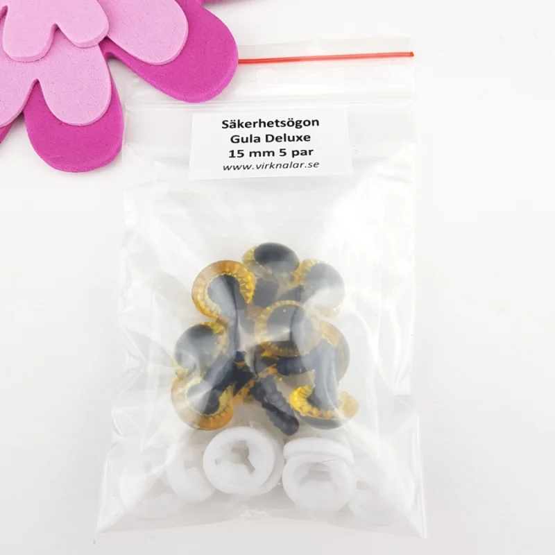 Snabb leverans Säkerhetsögon Deluxe15 mm 5 par Gula