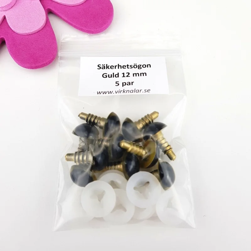Populärt val Säkerhetsögon Färgade Guld12 mm 5 par
