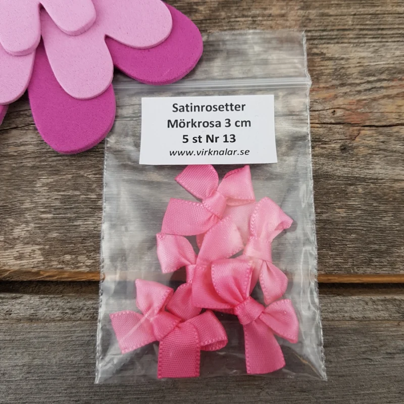 Satinrosetter Mörkrosa3 cm 5 st Nr 13 Rabatter