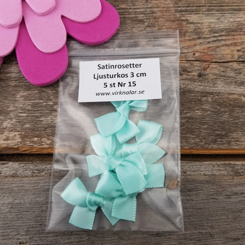 Extra rabatt Satinrosetter Ljusturkos 3 cm 5 st Nr 15