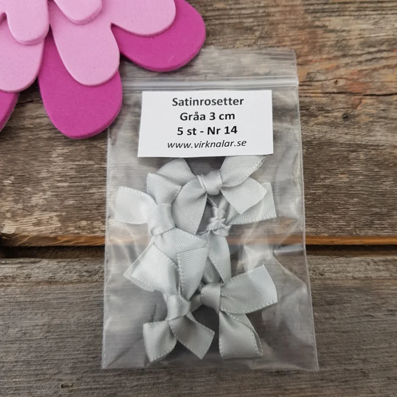 Rabatt Satinrosetter Gråa 3 cm 5 st Nr 14