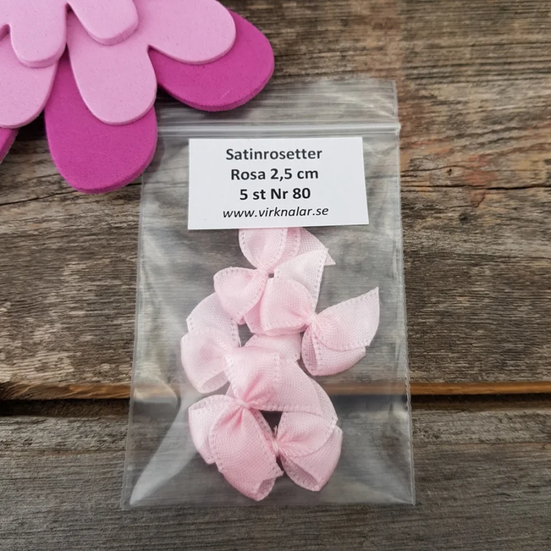 Rea Satinrosetter Ljusrosa 2,5 cm 5 st Nr 80