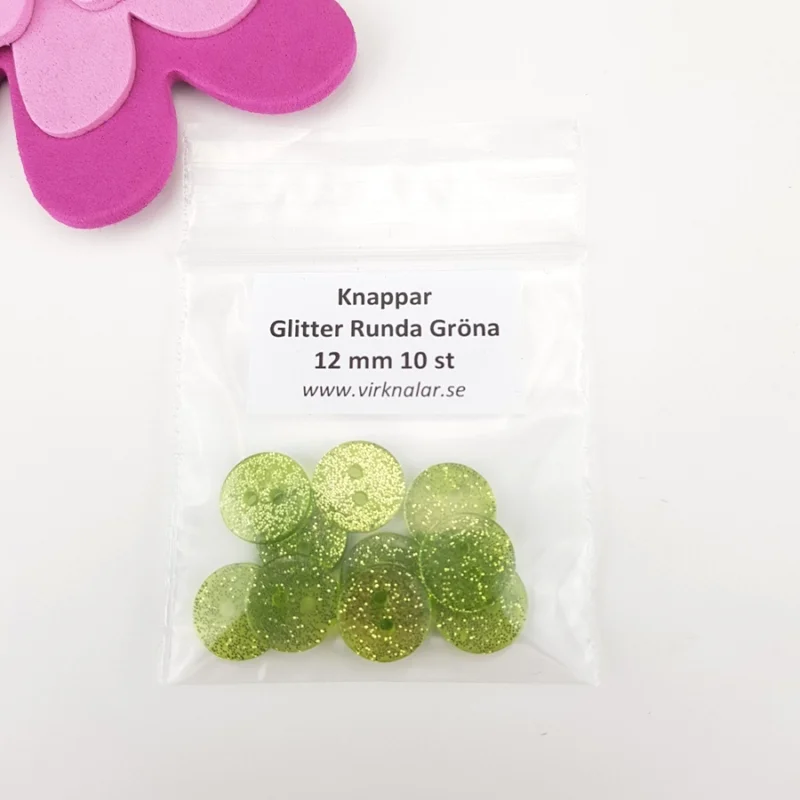 Snabb frakt Knappar plastknappar Gröna Runda Glitter 12 mm 10 st