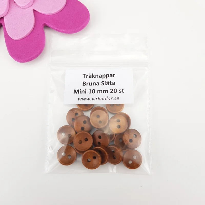 Utförsäljning Träknappar Bruna Släta Små mini 10 mm 20 st