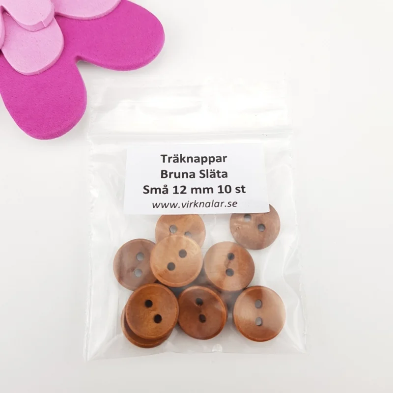 Träknappar Bruna Släta Små 12 mm 10 st Nyhet