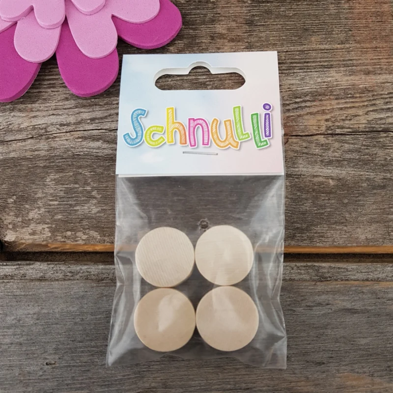 Sänkt pris Träpärlor Rund Platt 4 st Schnulli Natur 100